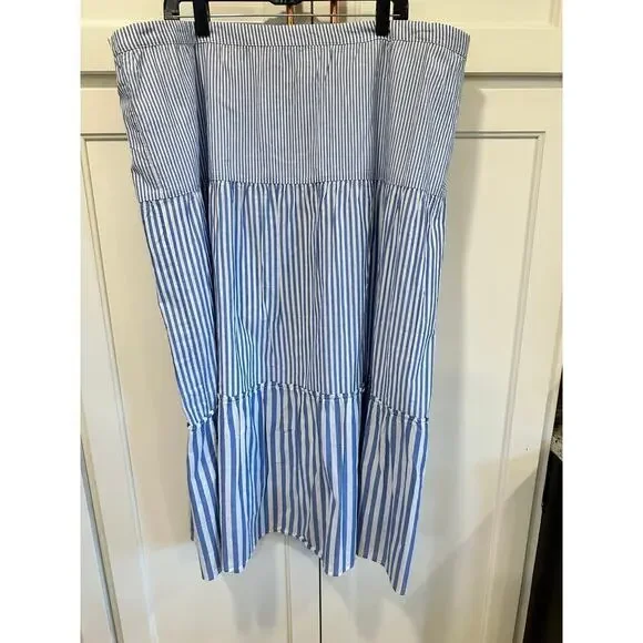 J. crew striped cotton tiered ruffle maxi skirt women’s 3X - Picture 6 of 8